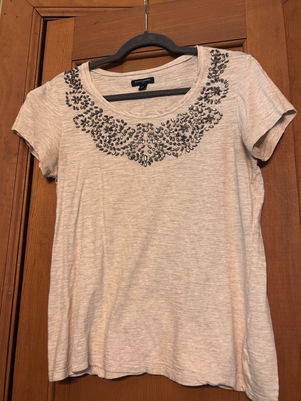 Banana Republic Light Cream Short-Sleeve Tee with Beaded Yoke